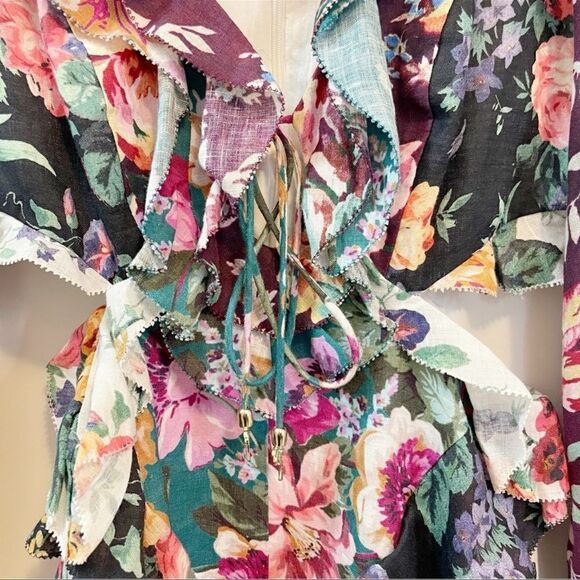 ZIMMERMANN Allia Ruffled Linen Floral Dress US SIZE 2/4 - Picture 5 of 9